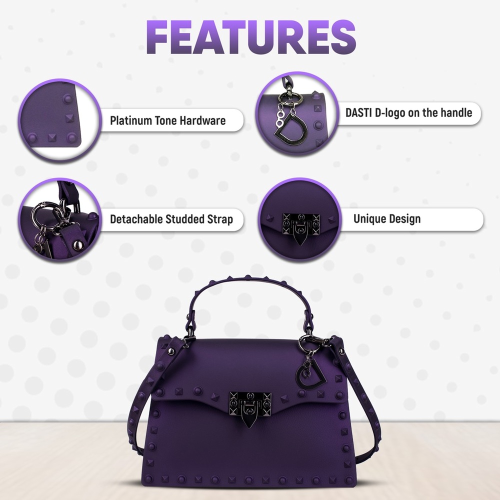 MEDIUM purple cute studded handbag for women - Picture 5 of 6